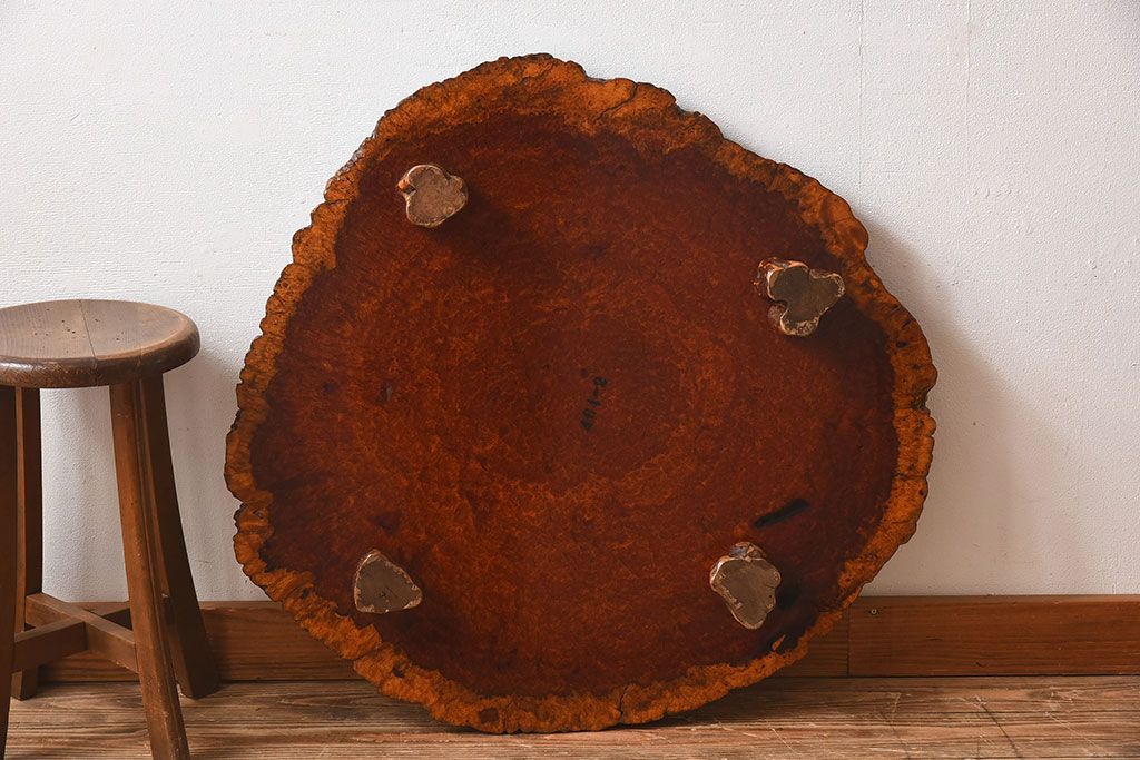 高級民芸家具　玉杢　花梨(カリン)材製の花台(2)