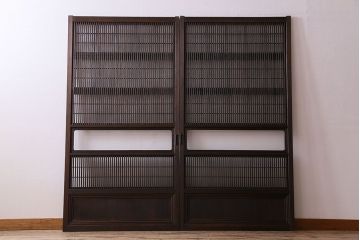 アンティーク　裏障子付き　上品なデザイン!モールガラス帯の格子戸2枚セット