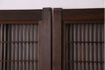 アンティーク　裏障子付き　上品なデザイン!モールガラス帯の格子戸2枚セット