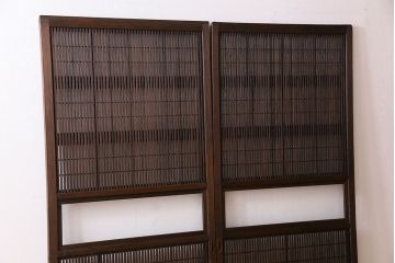 アンティーク　裏障子付き　上品なデザイン!気泡ガラス帯の格子戸2枚セット