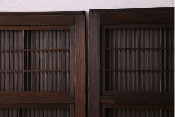 アンティーク　裏障子付き　上品なデザイン!気泡ガラス帯の格子戸2枚セット