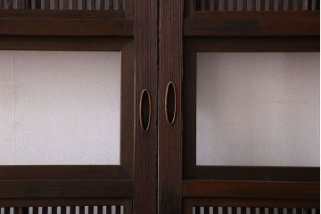 アンティーク　裏障子付き　上品なデザイン!気泡ガラス帯の格子戸2枚セット