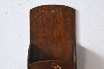 アンティーク雑貨 和製アンティーク 上品な古いナラ材の小振りな3段レターラック(壁掛け収納棚・状差し)