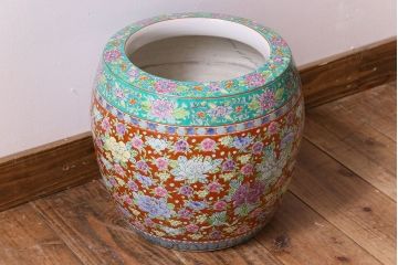 アンティーク雑貨　和製アンティーク　鮮やかな十錦手花文火鉢(2)