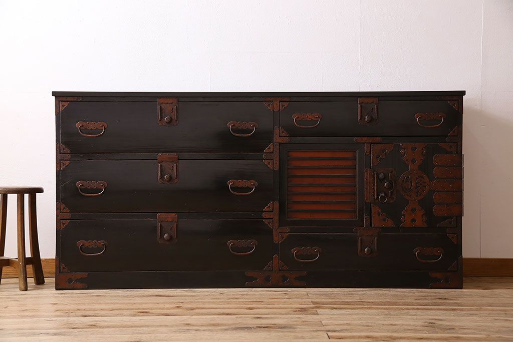 アンティーク家具　明治大正期　古民具・骨董　かくし付き!六尺　大川箪笥のサイドボード(水屋箪笥)