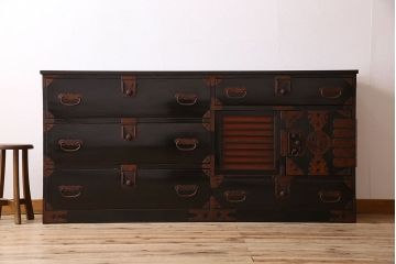 アンティーク家具　明治大正期　古民具・骨董　かくし付き!六尺　大川箪笥のサイドボード(水屋箪笥)