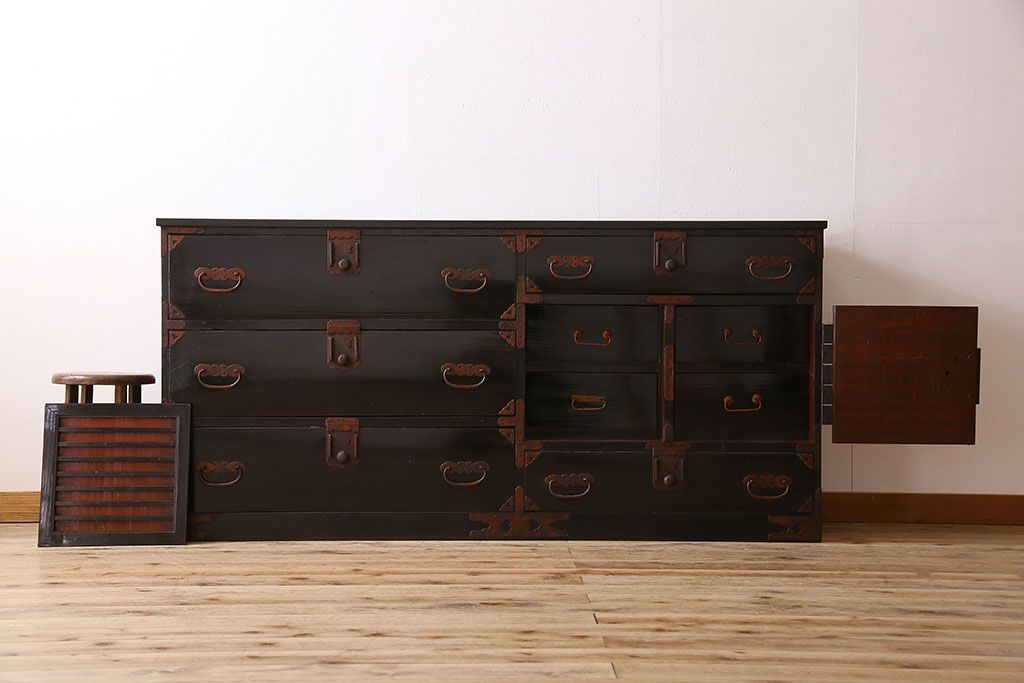 アンティーク家具　明治大正期　古民具・骨董　かくし付き!六尺　大川箪笥のサイドボード(水屋箪笥)