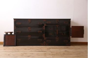 アンティーク家具　明治大正期　古民具・骨董　かくし付き!六尺　大川箪笥のサイドボード(水屋箪笥)