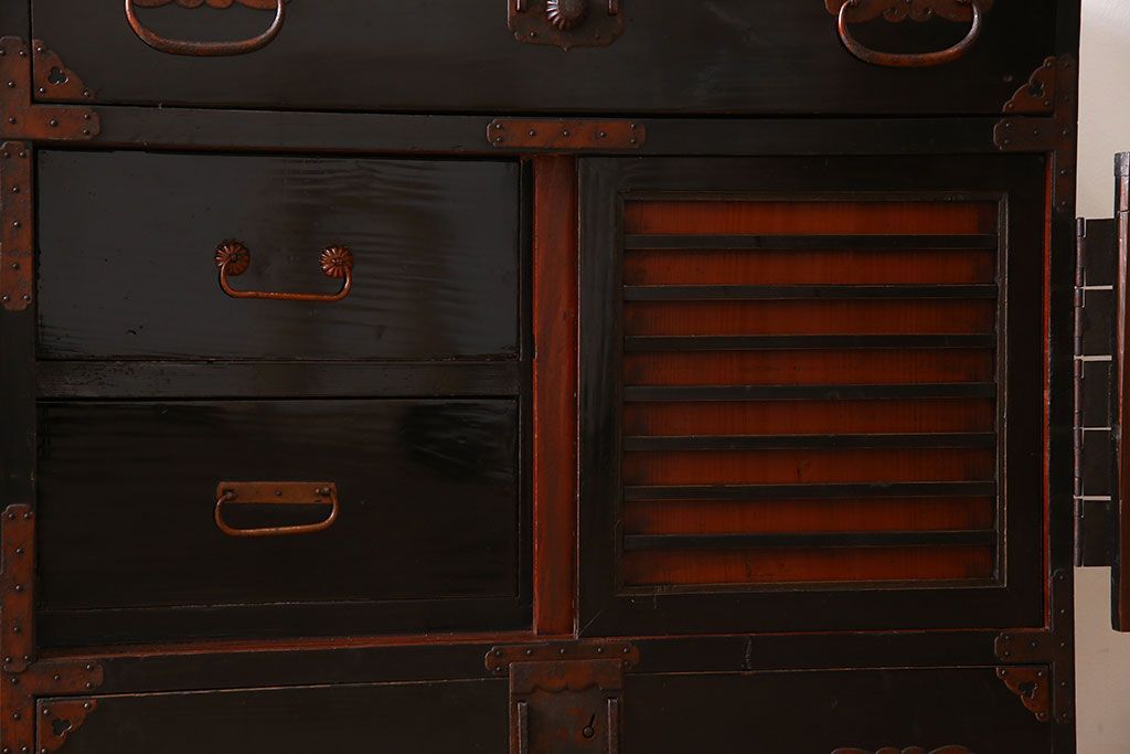 アンティーク家具　明治大正期　古民具・骨董　かくし付き!六尺　大川箪笥のサイドボード(水屋箪笥)