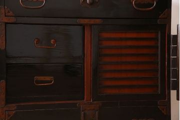 アンティーク家具　明治大正期　古民具・骨董　かくし付き!六尺　大川箪笥のサイドボード(水屋箪笥)