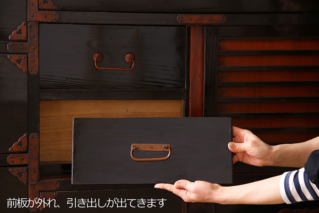 アンティーク家具　明治大正期　古民具・骨董　かくし付き!六尺　大川箪笥のサイドボード(水屋箪笥)