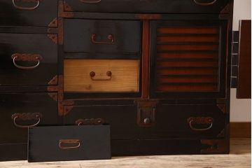 アンティーク家具　明治大正期　古民具・骨董　かくし付き!六尺　大川箪笥のサイドボード(水屋箪笥)