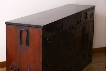アンティーク家具　明治大正期　古民具・骨董　かくし付き!六尺　大川箪笥のサイドボード(水屋箪笥)