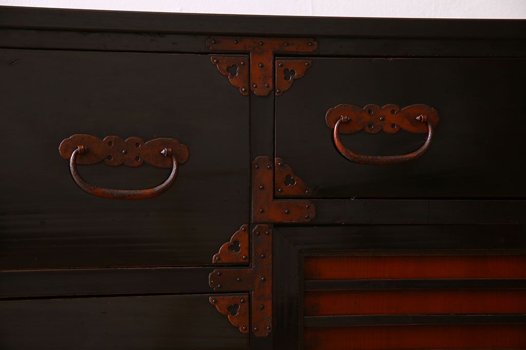 アンティーク家具　明治大正期　古民具・骨董　かくし付き!六尺　大川箪笥のサイドボード(水屋箪笥)