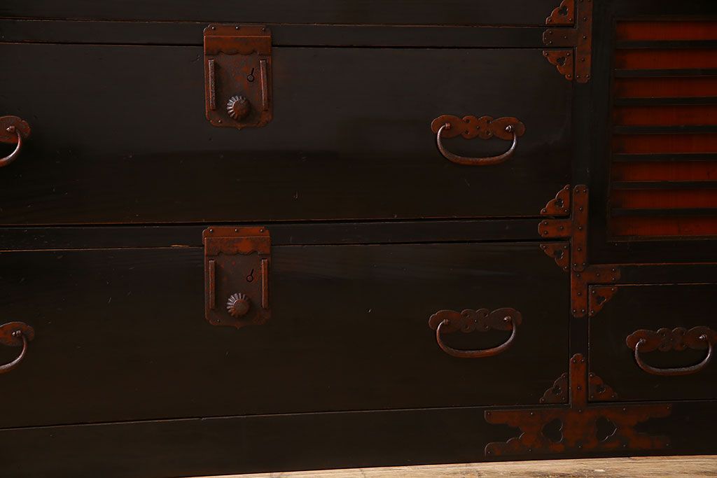 アンティーク家具　明治大正期　古民具・骨董　かくし付き!六尺　大川箪笥のサイドボード(水屋箪笥)