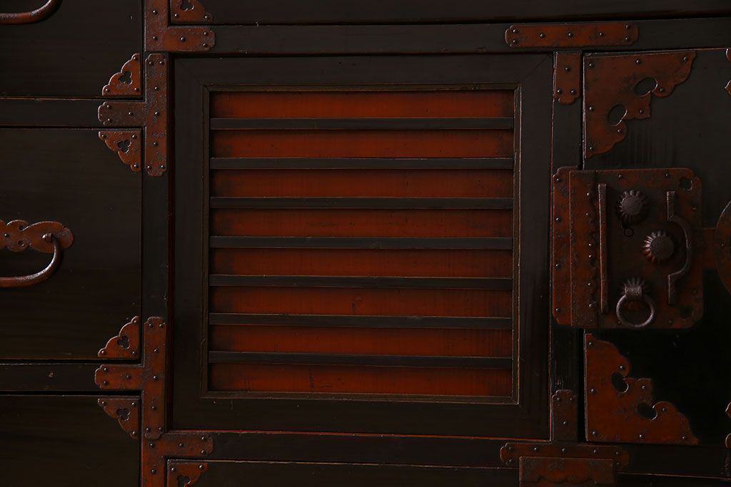 アンティーク家具　明治大正期　古民具・骨董　かくし付き!六尺　大川箪笥のサイドボード(水屋箪笥)