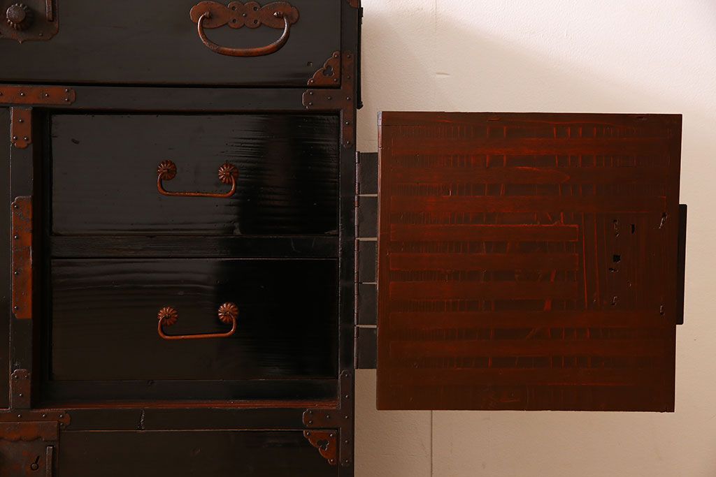 アンティーク家具　明治大正期　古民具・骨董　かくし付き!六尺　大川箪笥のサイドボード(水屋箪笥)