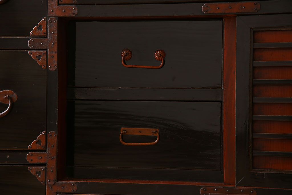 アンティーク家具　明治大正期　古民具・骨董　かくし付き!六尺　大川箪笥のサイドボード(水屋箪笥)