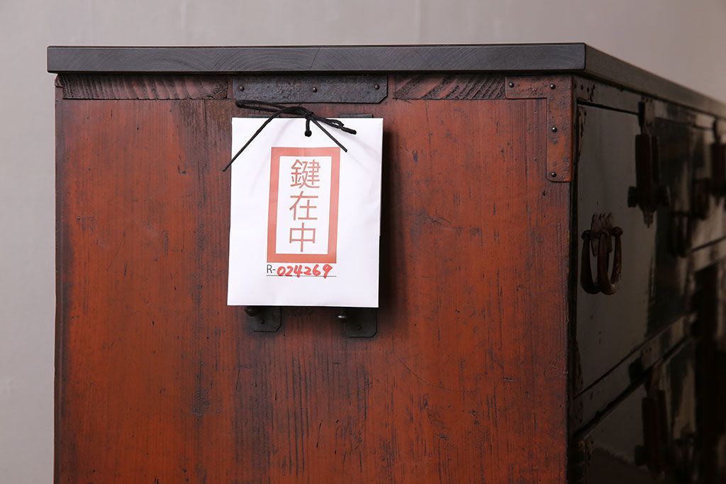 アンティーク家具　明治大正期　古民具・骨董　かくし付き!六尺　大川箪笥のサイドボード(水屋箪笥)