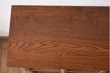 アンティーク家具　アンティーク　結霜ガラスが美しいペイント収納棚(カウンターテーブル)