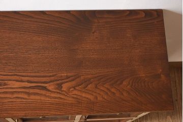 アンティーク家具　アンティーク　結霜ガラスが美しいペイント収納棚(カウンターテーブル)