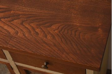 アンティーク家具　アンティーク　結霜ガラスが美しいペイント収納棚(カウンターテーブル)