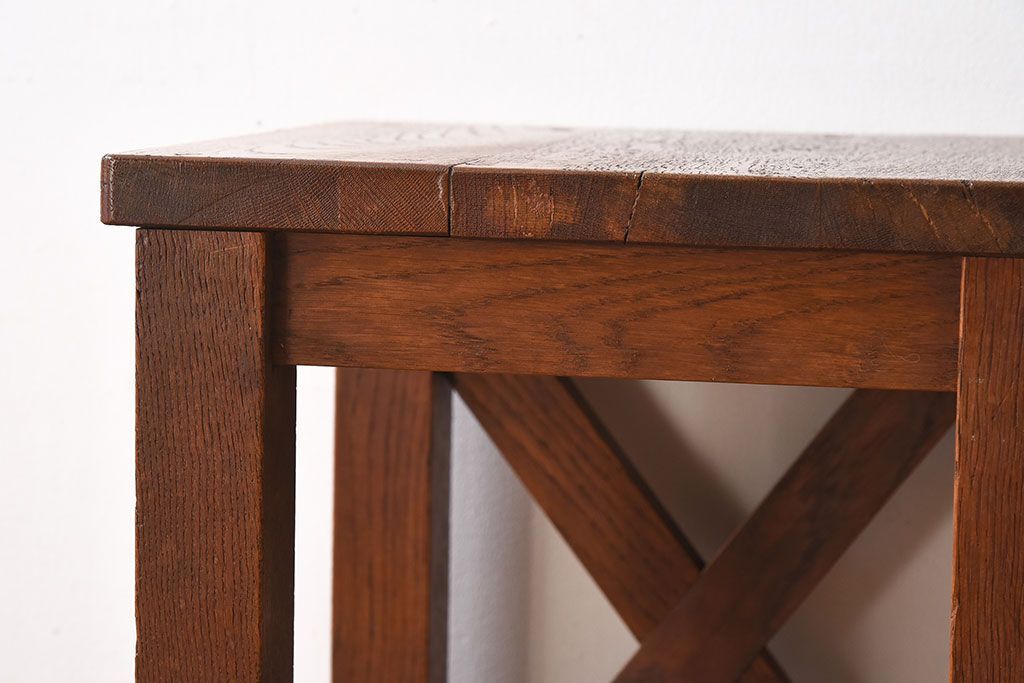 レトロ家具　昭和レトロ　ナラ素材のシンプルな角スツール2脚セット