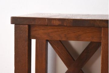 レトロ家具　昭和レトロ　ナラ素材のシンプルな角スツール2脚セット