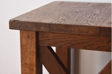 レトロ家具　昭和レトロ　ナラ素材のシンプルな角スツール2脚セット