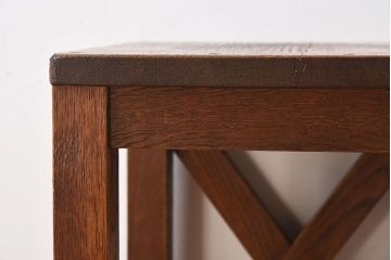 レトロ家具　昭和レトロ　ナラ材製のアンティーク角スツール(1)