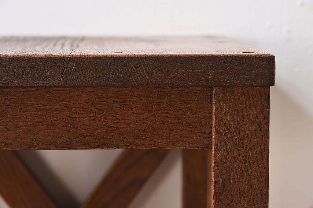 レトロ家具　昭和レトロ　ナラ材製のアンティーク角スツール(1)