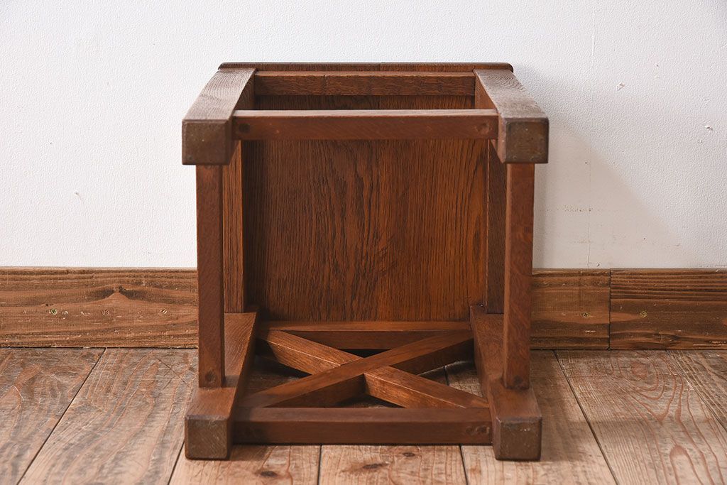 ナラ材　総楢　スツール　チェア　椅子　古家具　古道具　アンティーク　昭和レトロ antique 家具・インテリア B ナラ材 総楢 スツール チェア 椅子