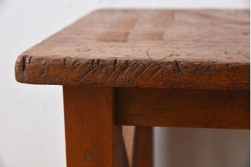 アンティーク雑貨　ナラ材製 学校のシンプルなレトロアンティークの角スツール(1)