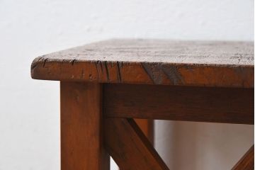 アンティーク雑貨　ナラ材製 学校のシンプルなレトロアンティークの角スツール(1)