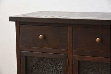 アンティーク家具　和製アンティーク　結霜ガラスがおしゃれなマス目収納棚(カウンターテーブル)