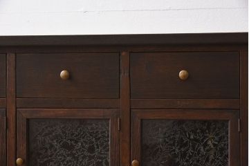 アンティーク家具　和製アンティーク　結霜ガラスがおしゃれなマス目収納棚(カウンターテーブル)