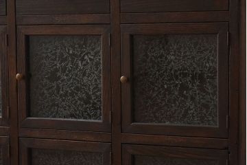 アンティーク家具　和製アンティーク　結霜ガラスがおしゃれなマス目収納棚(カウンターテーブル)