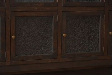 アンティーク家具　和製アンティーク　結霜ガラスがおしゃれなマス目収納棚(カウンターテーブル)