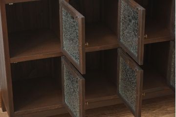 アンティーク家具　和製アンティーク　結霜ガラスがおしゃれなマス目収納棚(カウンターテーブル)