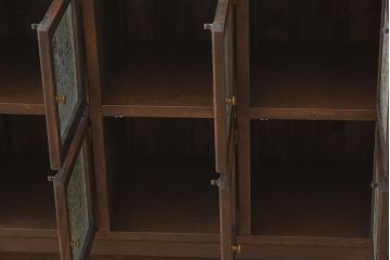 アンティーク家具　和製アンティーク　結霜ガラスがおしゃれなマス目収納棚(カウンターテーブル)