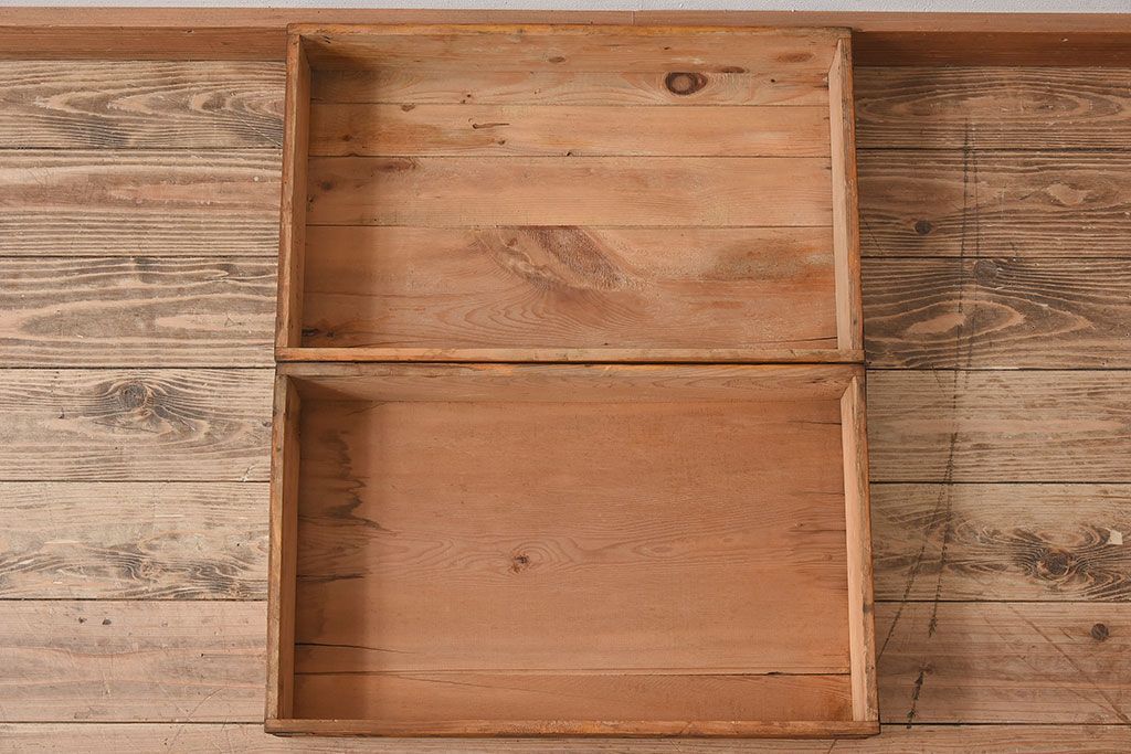 アンティーク雑貨　シンプルなデザイン　昭和レトロな木箱2個セット(3)