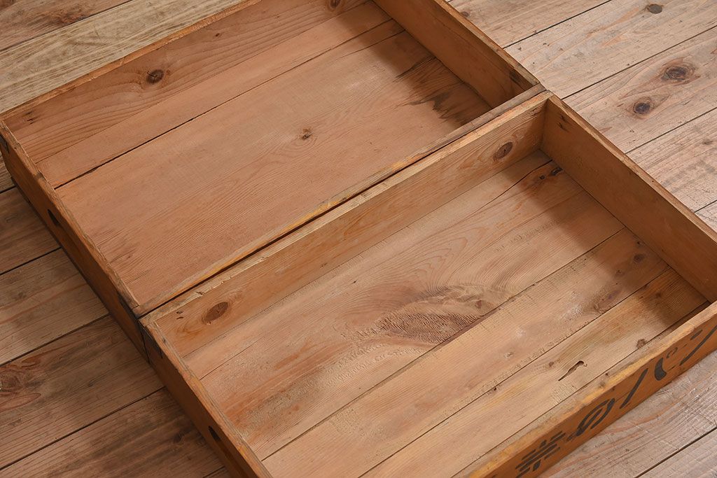 アンティーク雑貨　シンプルなデザイン　昭和レトロな木箱2個セット(3)