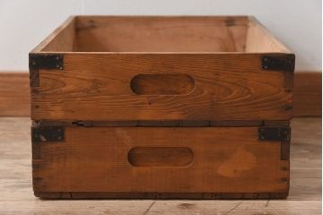 アンティーク雑貨　シンプルなデザイン　昭和レトロな木箱2個セット(3)