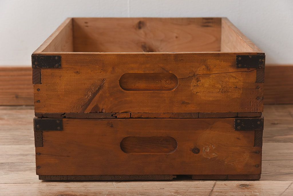 アンティーク雑貨　昭和レトロ 味わい深いシンプルな木箱2個セット(1)