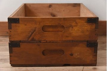 アンティーク雑貨　昭和レトロ 味わい深いシンプルな木箱2個セット(1)