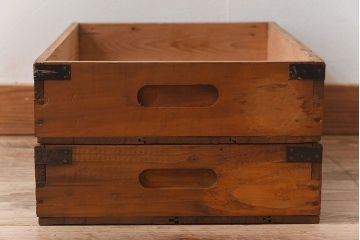 アンティーク雑貨　昭和レトロ 味わい深いシンプルな木箱2個セット(2)