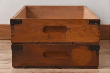 アンティーク雑貨　昭和レトロ 味わい深いシンプルな木箱2個セット(2)
