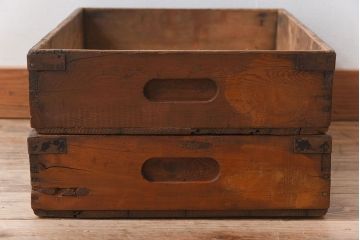 アンティーク雑貨　昭和レトロ 味わい深いシンプルな木箱2個セット(3)