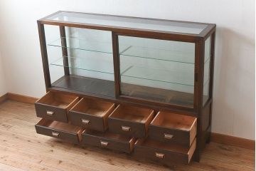 アンティーク家具　大正ロマン 引き出し付き!薄型 和製アンティークガラスケース