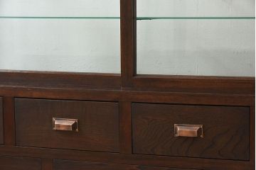 アンティーク家具　大正ロマン 引き出し付き!薄型 和製アンティークガラスケース